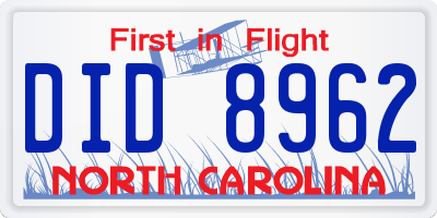 NC license plate DID8962