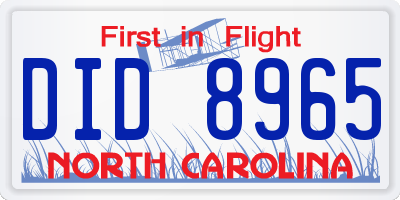 NC license plate DID8965