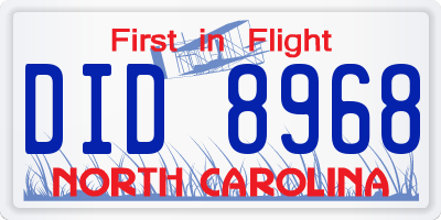 NC license plate DID8968
