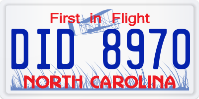 NC license plate DID8970