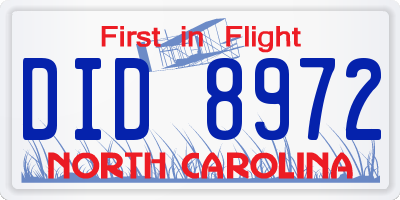 NC license plate DID8972