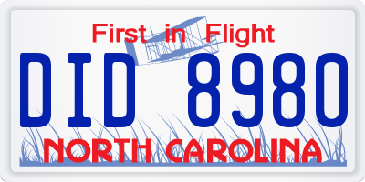 NC license plate DID8980