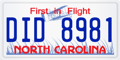 NC license plate DID8981