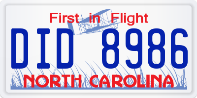 NC license plate DID8986