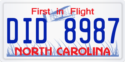 NC license plate DID8987