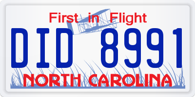 NC license plate DID8991