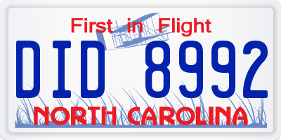 NC license plate DID8992