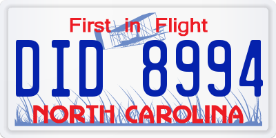 NC license plate DID8994