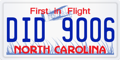 NC license plate DID9006