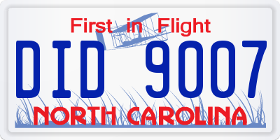 NC license plate DID9007