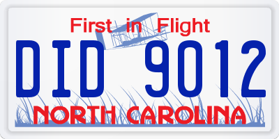NC license plate DID9012