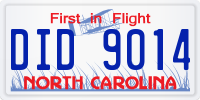 NC license plate DID9014