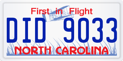 NC license plate DID9033