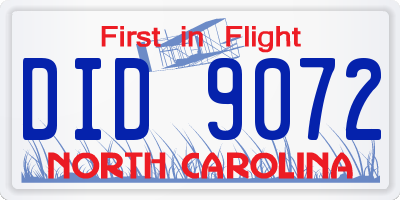 NC license plate DID9072