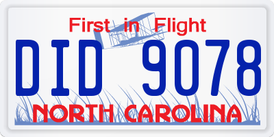 NC license plate DID9078