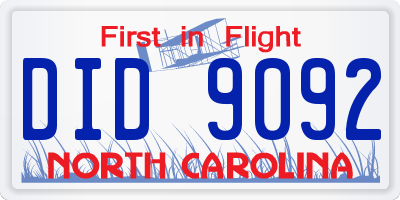NC license plate DID9092