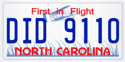 NC license plate DID9110