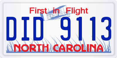 NC license plate DID9113