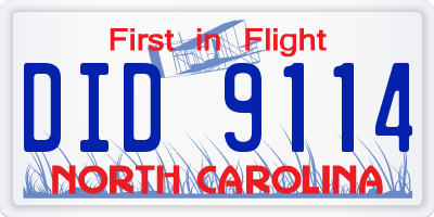 NC license plate DID9114
