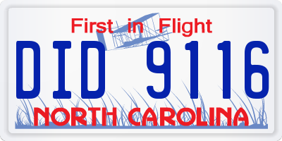 NC license plate DID9116