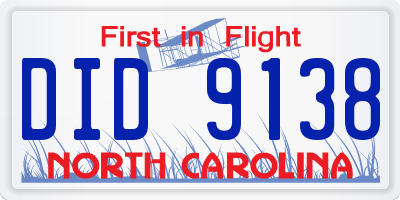 NC license plate DID9138
