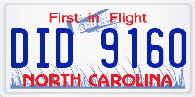 NC license plate DID9160