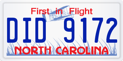 NC license plate DID9172