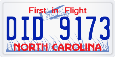 NC license plate DID9173