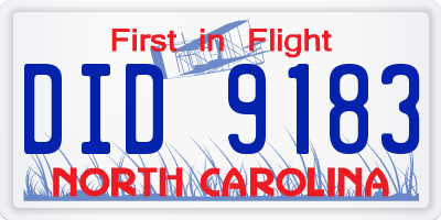 NC license plate DID9183