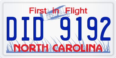 NC license plate DID9192