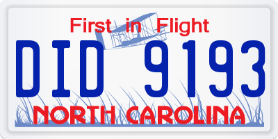 NC license plate DID9193