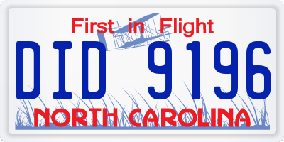 NC license plate DID9196