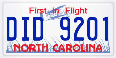 NC license plate DID9201