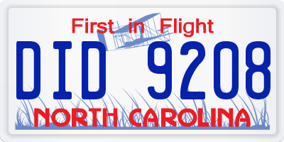 NC license plate DID9208
