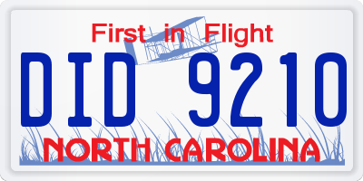 NC license plate DID9210