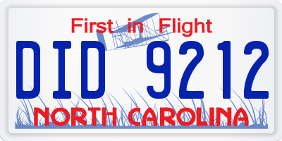 NC license plate DID9212
