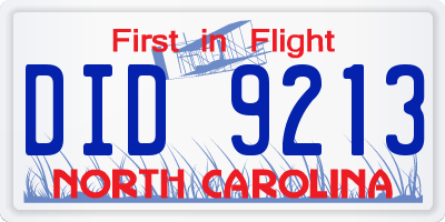 NC license plate DID9213