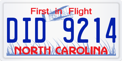NC license plate DID9214