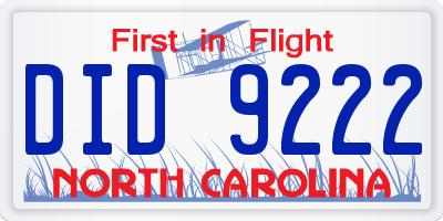 NC license plate DID9222