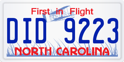 NC license plate DID9223