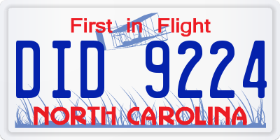 NC license plate DID9224