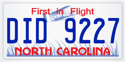 NC license plate DID9227