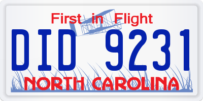 NC license plate DID9231