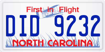 NC license plate DID9232