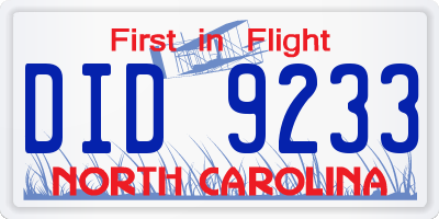 NC license plate DID9233
