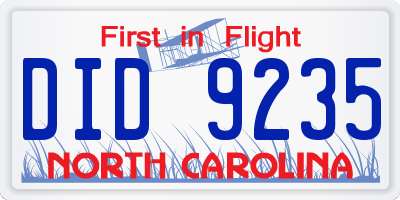 NC license plate DID9235