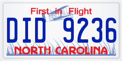 NC license plate DID9236