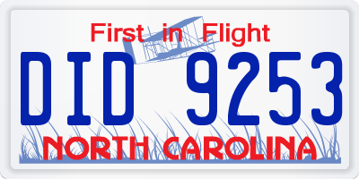 NC license plate DID9253
