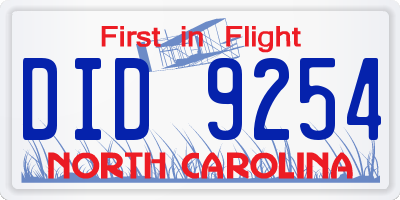 NC license plate DID9254