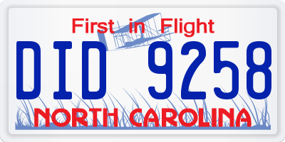 NC license plate DID9258
